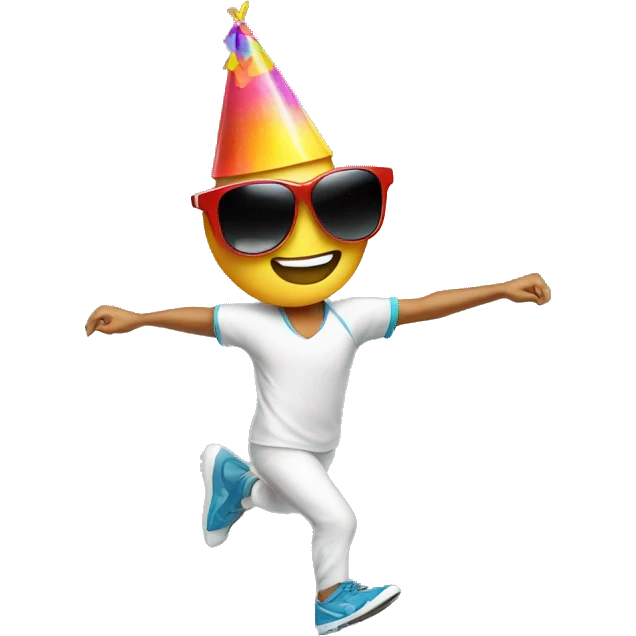 dancing runner wearing a party hat and sunglasses emoji