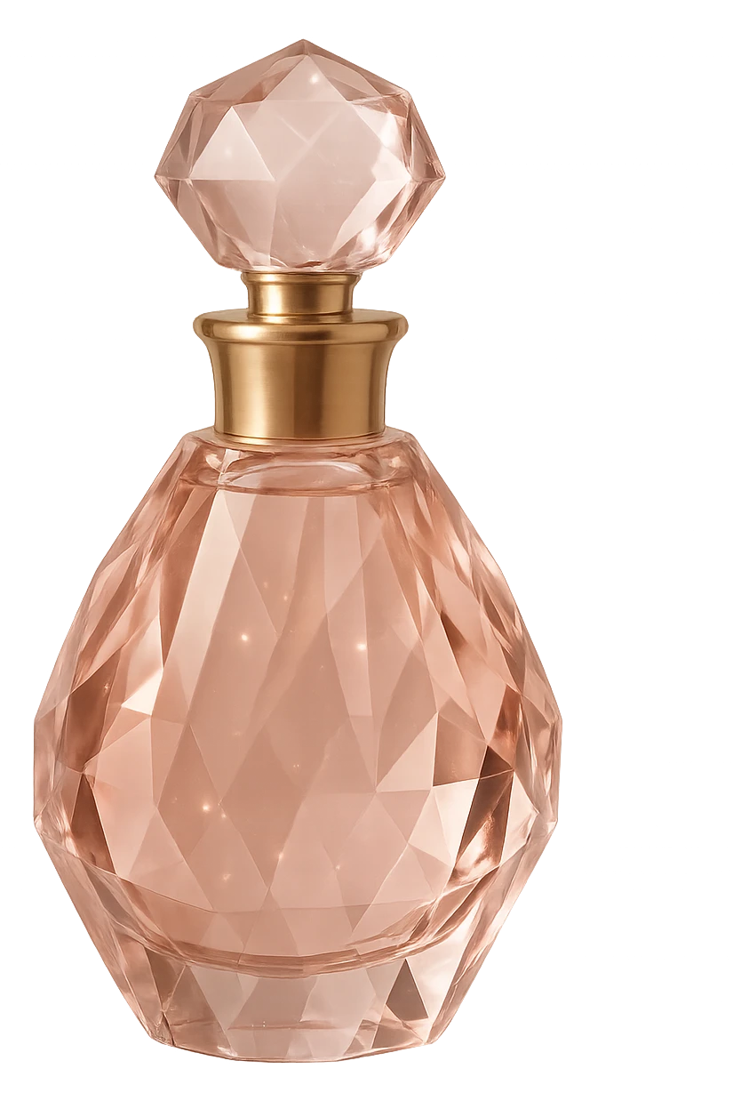 Remove the background, keep the pink crystal perfume bottle realistic and elegant with a transparent background. emoji