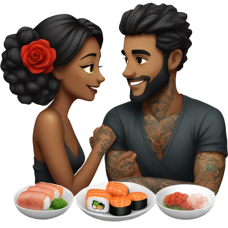 Romantic sushi dinner date for beautiful tattooed couple emoji