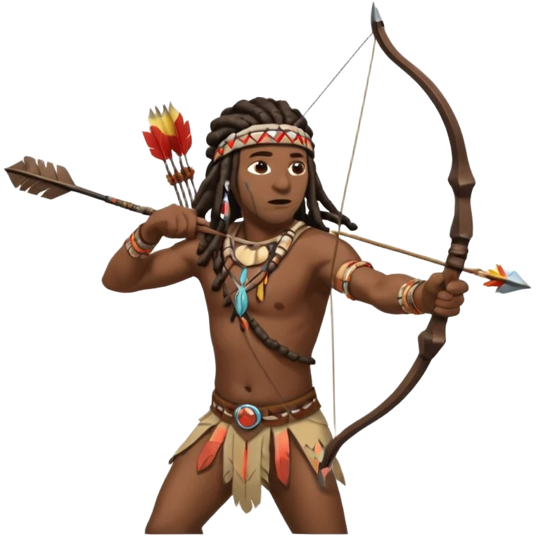 Black American man dark brown with dreads with a American Indian headdress shooting a bow and arrow at a native Indian while he runs  emoji