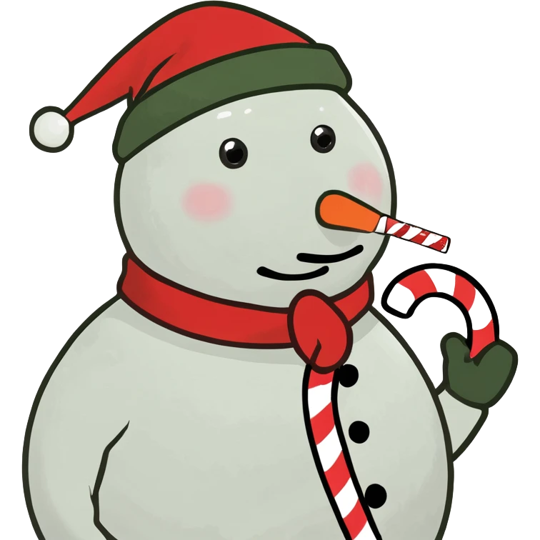 Frosty snowman with candy cane emoji