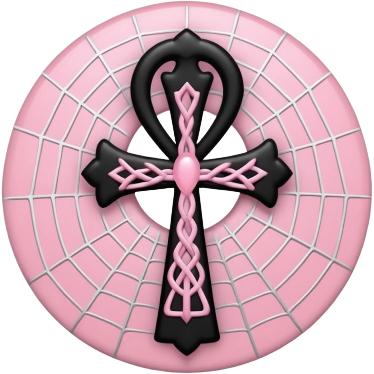 Light pink ankh with black spiderweb pattern emoji