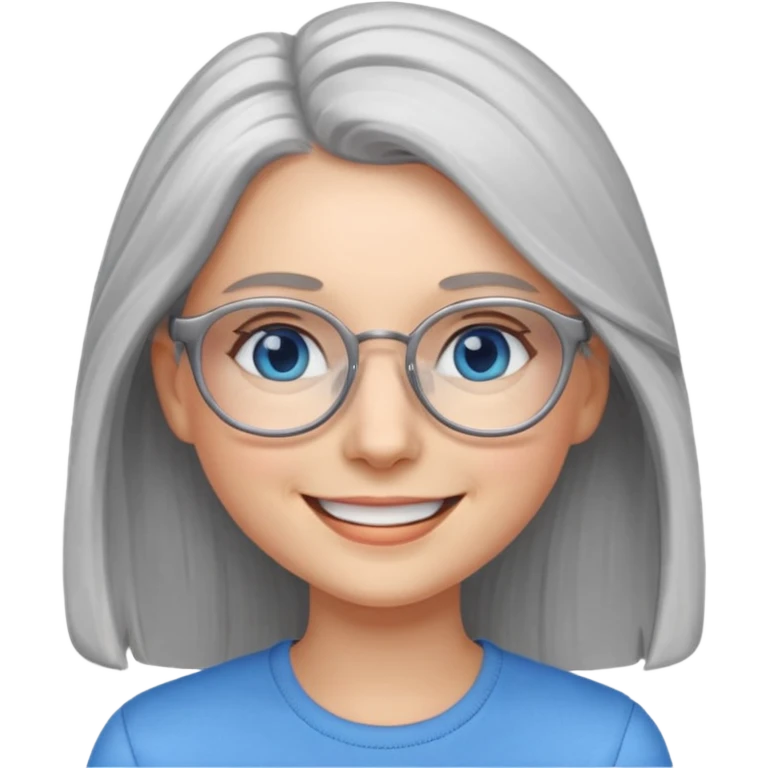 Long Grey haired emoji with blue eyes and glasses female young  emoji