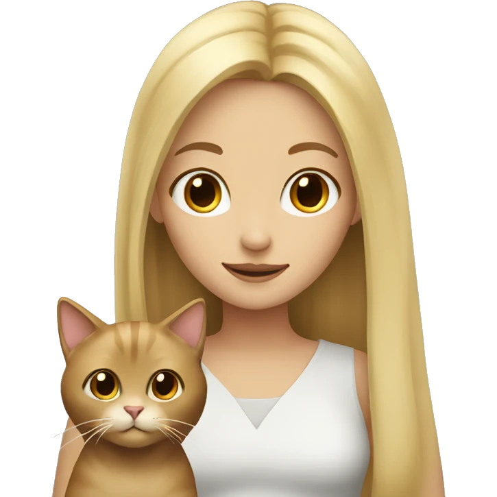 blonde girl with long hair holding brown cat emoji