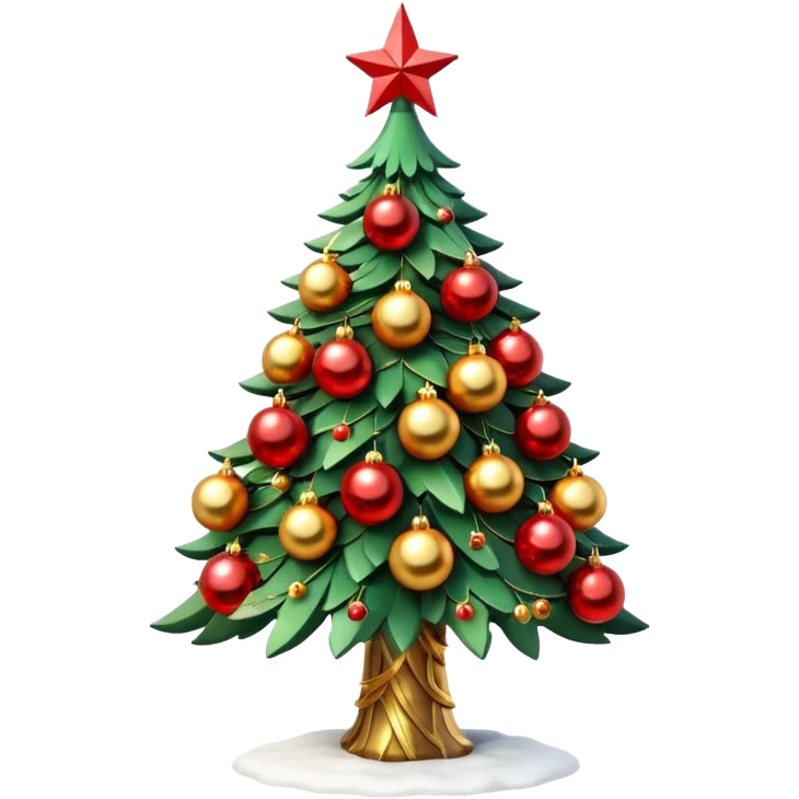 3D emoji of a majestic Moscow
New Year tree. Thick green branches heavily decorated with large gold and red glass balls, traditional Russian patterns, and sparkling warm tinsel. A bright glowing red Soviet-style star is on top.
Light dusting of snow on the branches.
 emoji