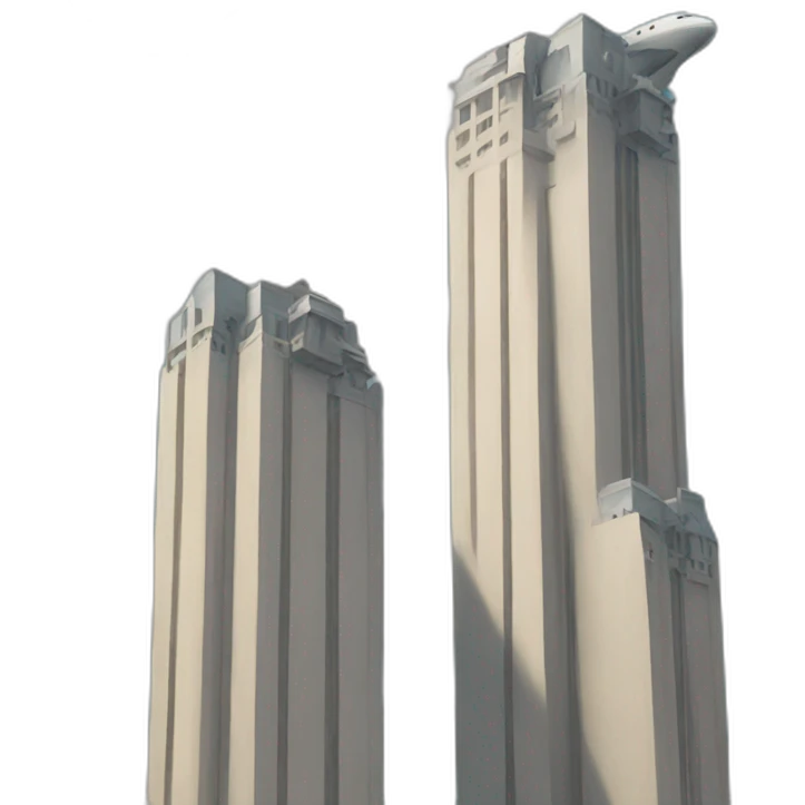 plane flying along two towers emoji