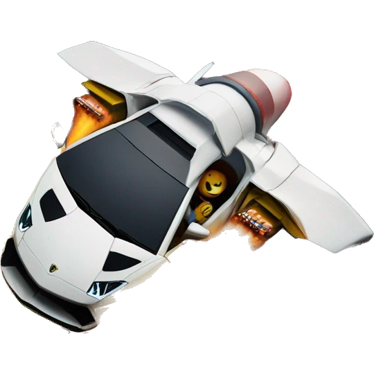 A Lamborghini rocketing and left earth. Now in space on its way to the moon emoji