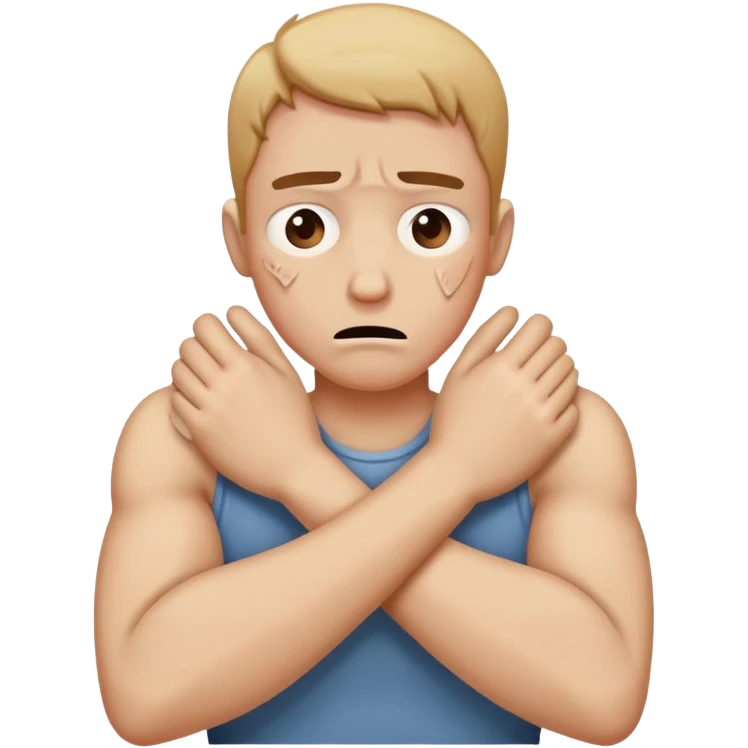 Guy crying with his arms crossed and choking himself emoji