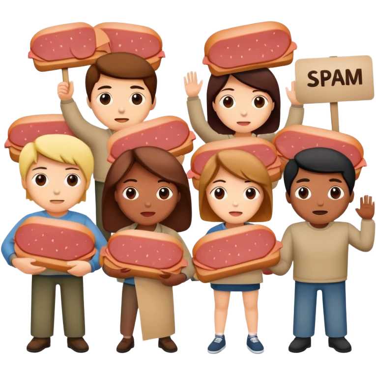 group of spam artists protesting for spam meat emoji