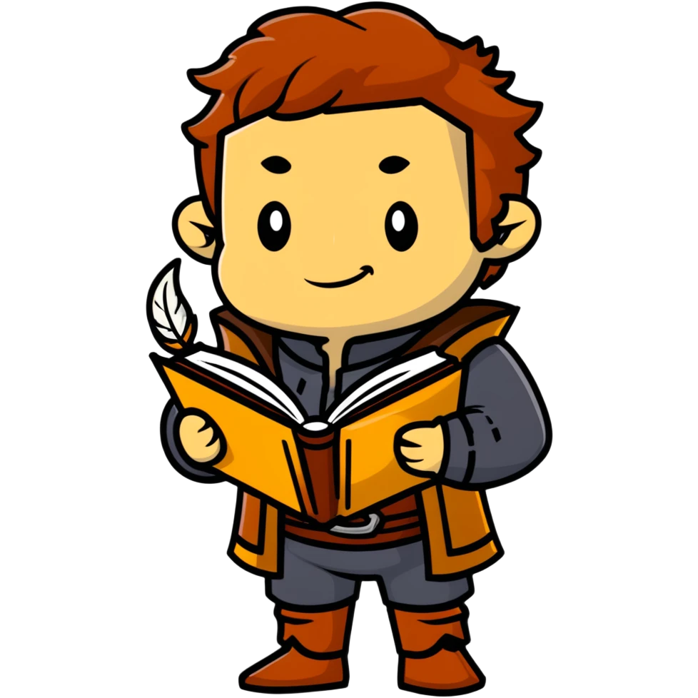 Varric Tethras storyteller with quill and book emoji