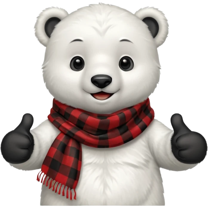 baby Polar Bear, smiling, thumbs up, wearing red Checkered Triangle scarf emoji