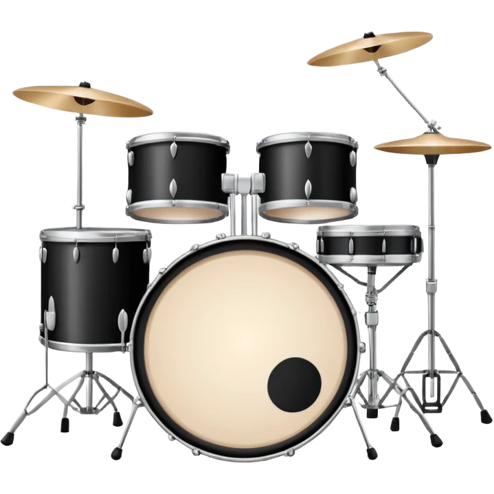 Minimalistic flat vector icon, iOS style, thin black contour on white background. Drum set with two drumsticks above. Clean, no text, no shadows emoji