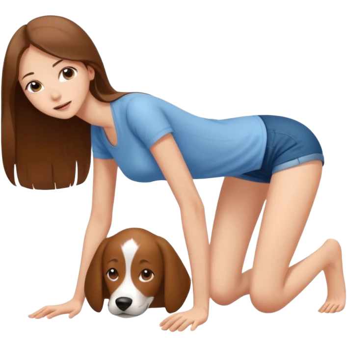 a young thin woman on all fours, doggy style position, legs spread, long hair . emoji