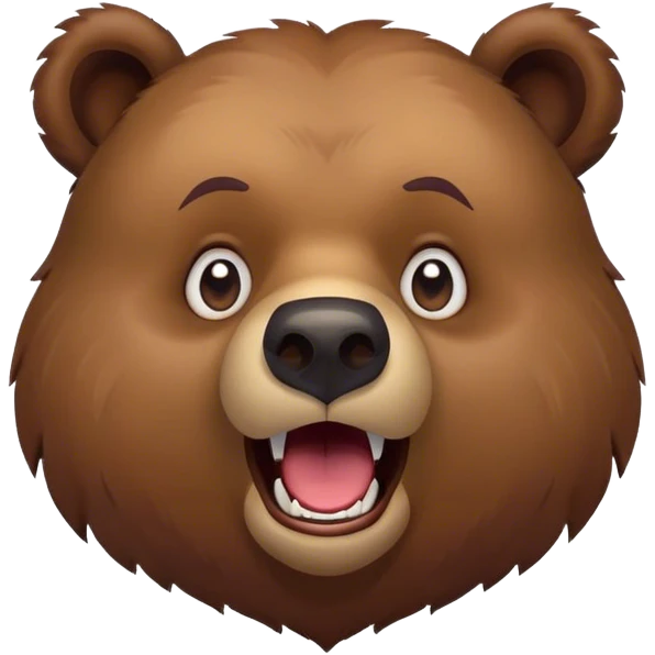 Cinematic Comical Grizzly Bear Portrait Emoji, Head tilted dramatically with an exaggeratedly amused expression, featuring a striking, rugged deep brown fur with bold fur texture, wide, expressive eyes filled with playful disbelief, Simplified yet hilariously expressive features, highly detailed, glowing with a slightly sassy glow, high shine, dramatic yet playful, stylized with an air of cheeky wilderness mischief, bright and endearing, soft glowing outline, capturing the essence of a spirited and over-the-top grizzly, so meme-worthy it feels like it could roar its way into internet fame instantly! emoji