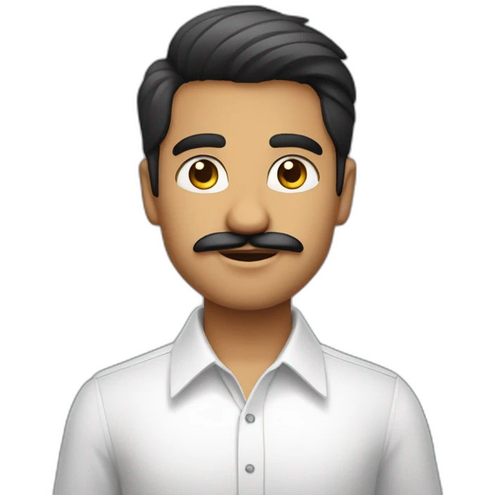 Young indian white faced Businessman in plain white shirt with sleeve up and mustach emoji