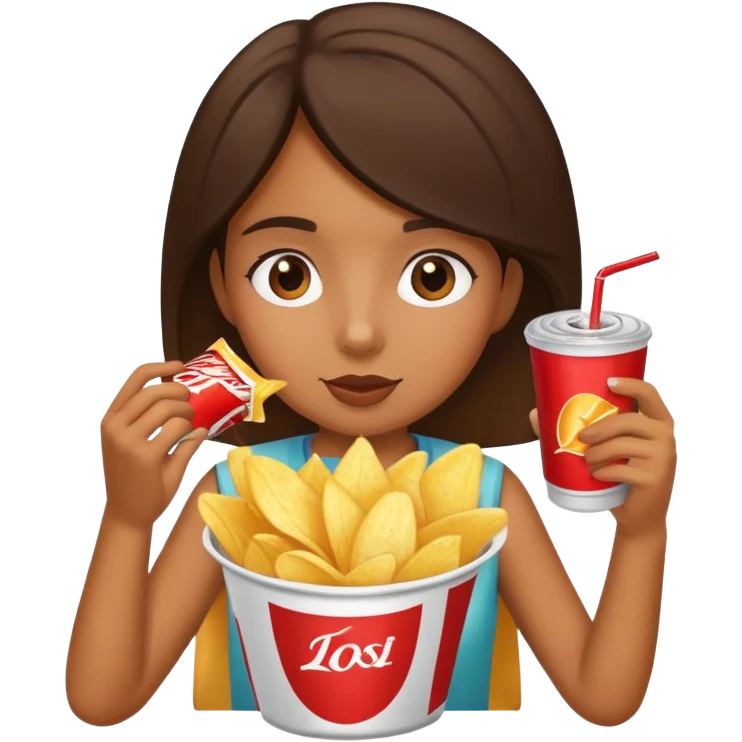 home brown girl with chips and drink emoji