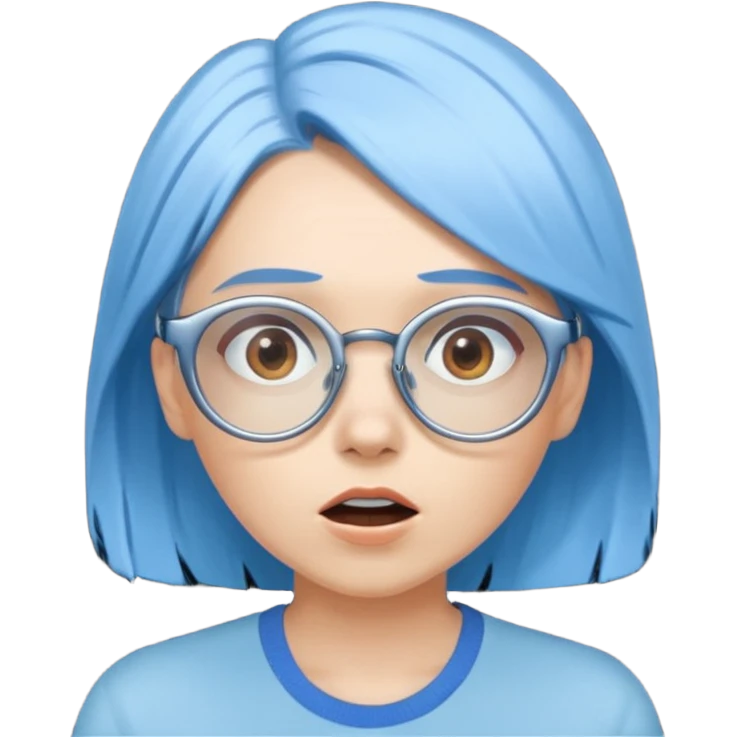 Mujer asombrada con cabello celeste y gafas azules cromadas emoji