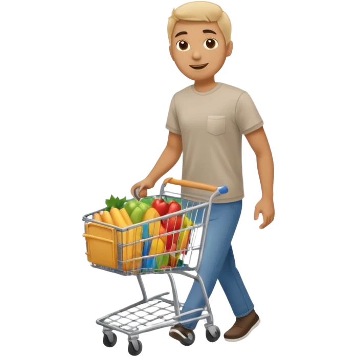A happy man walking with an empty supermarket cart full body emoji