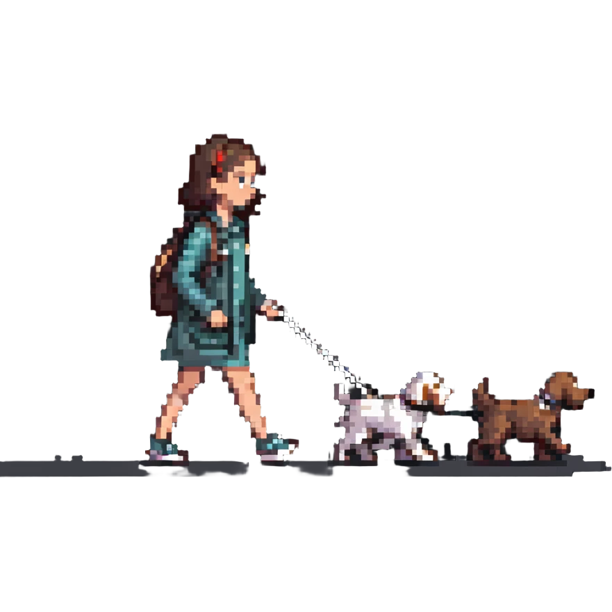 girl walking with a stroller and dog on a leash emoji