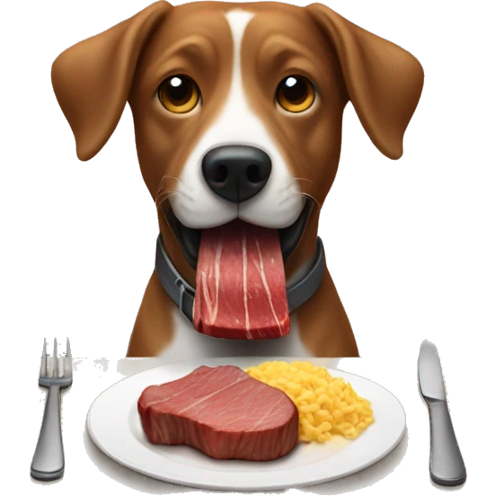 Dog eating a steak at the dinner table  emoji
