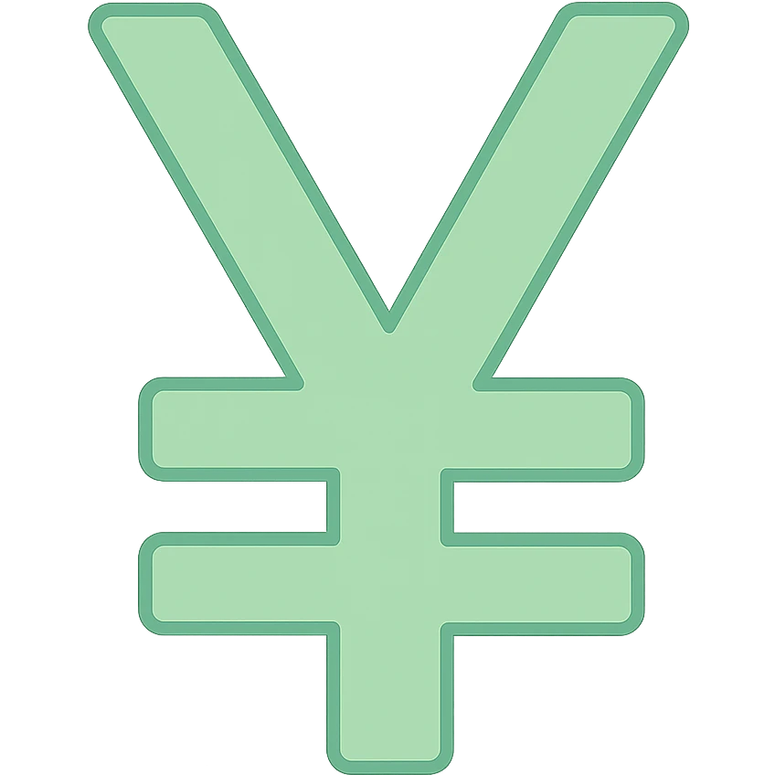 Change the color of the 3D yuan sign emoji to a 2D light green flat style inspired by apple emojis, no text, just the symbol, clean and simple design. emoji