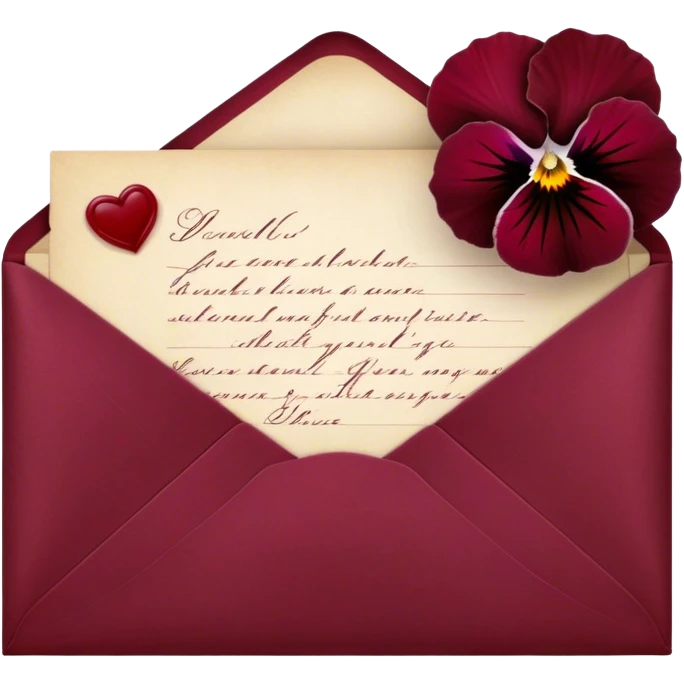 burgundy  vintage love letter with deep red pansies and a burgundy wax-sealed envelope emoji
