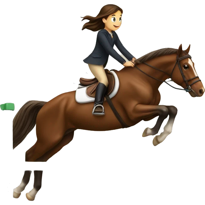 Horse jumping brown horse with brunette girl  emoji