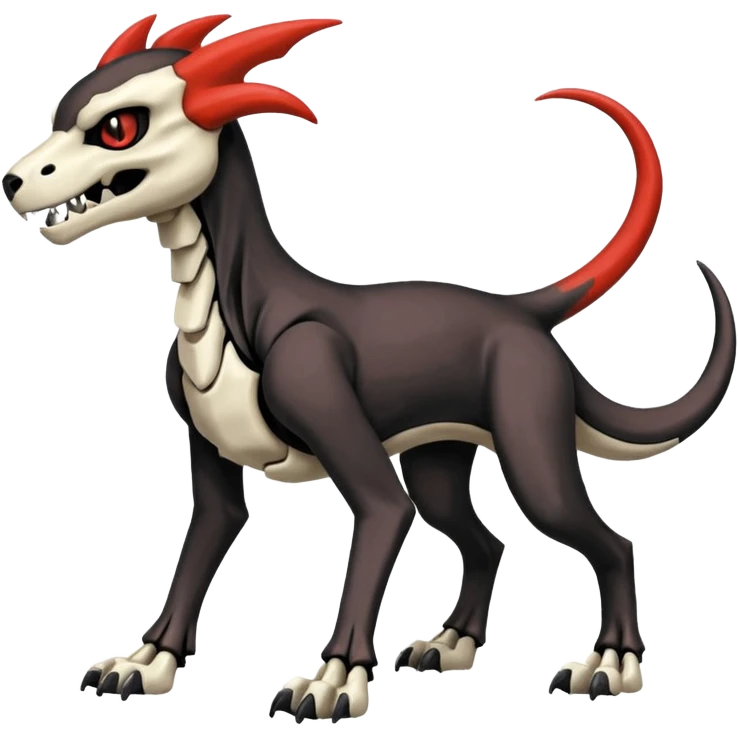 Skeletal Cubone-Salandit-Houndoom-Houndour-Marowak-Poochyena-Litten-Fakémon-hybrid-creature (full body), 4 legs emoji