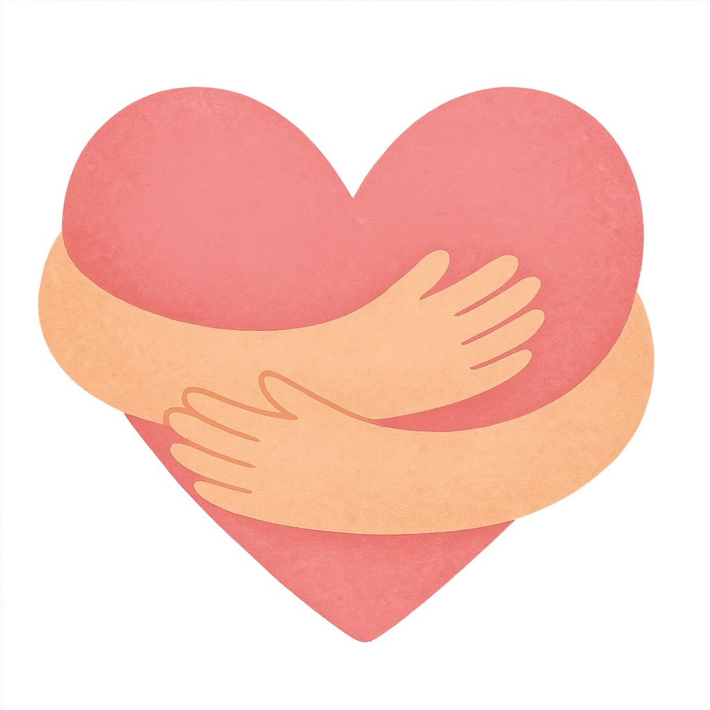 a pink heart wrapped gently with two cozy arms, expressing comfort, love, and support, with a vibe of warmth and kindness emoji