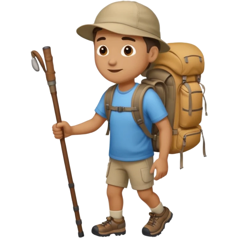 Montañero con mochila y bastones . emoji