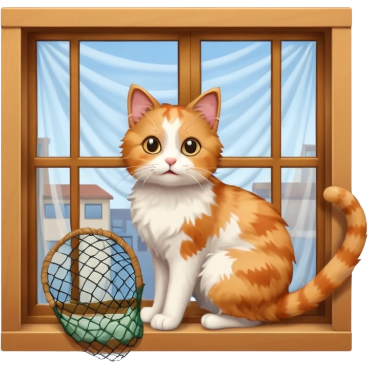 cat trying to go to a window with nets on the window emoji