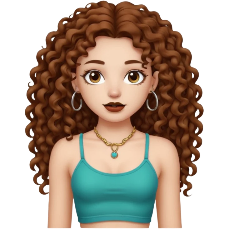 naked girl with long curly hair brown hair and septum piercing  with beautifull body  emoji