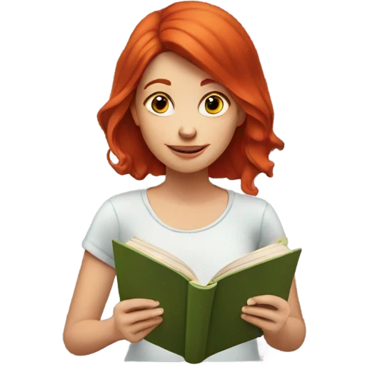 A red-haired girl is reading a book emoji