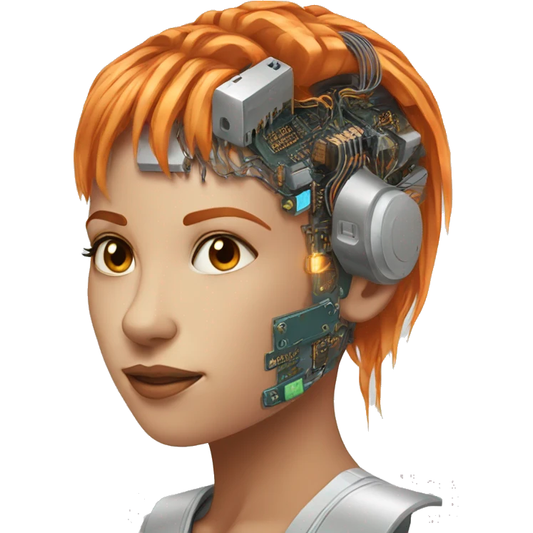 Head Female cyborg orange hair and circuits emoji