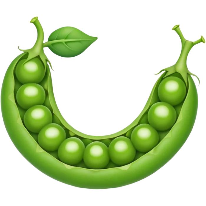 A green pea pod with several round peas visible inside, slightly open to reveal the peas emoji