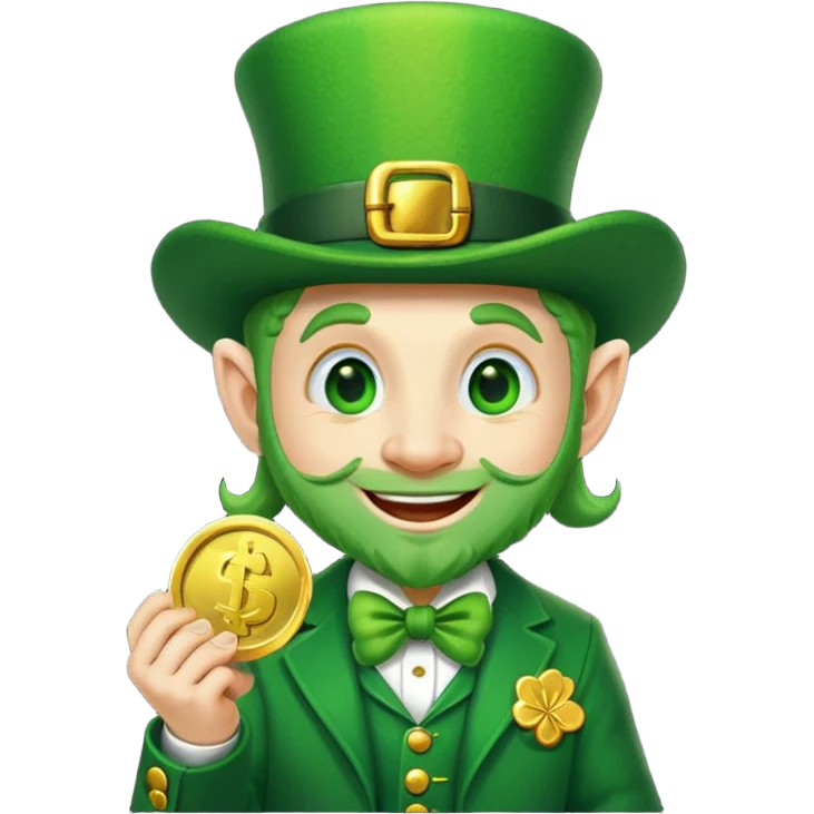 leprechaun emoji, winking, holding a gold coin emoji