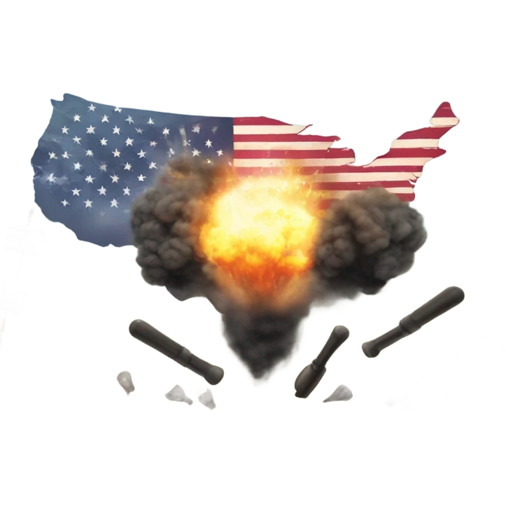 Make a sign that reads World War III is coming surrounded by bombs and American flags emoji
