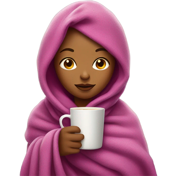 girl with magenta hair inside a blanket sipping coffee eyes closed emoji