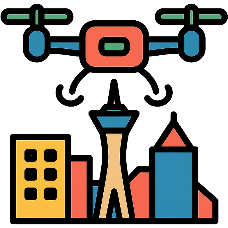modern color icon of a drone flying over the Las Vegas skyline emoji