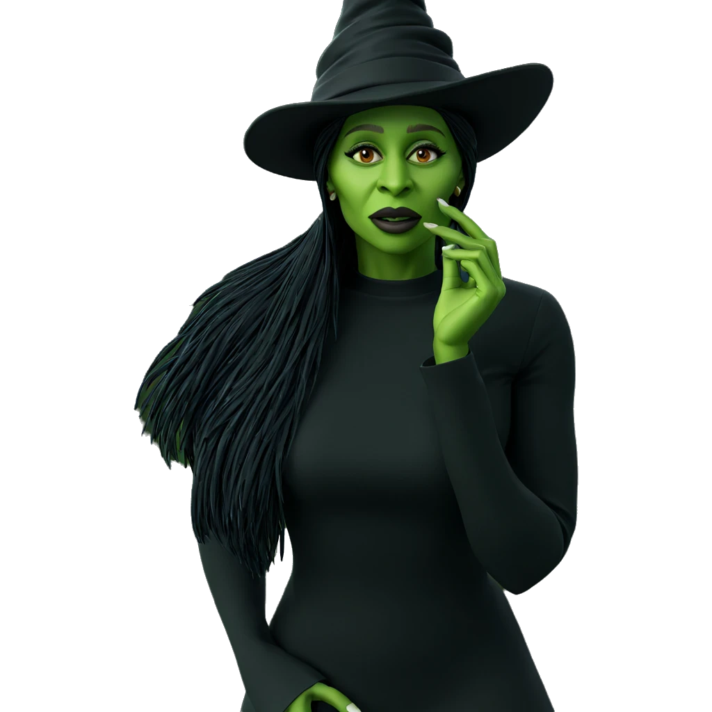 green-skinned girl in witch hat emoji