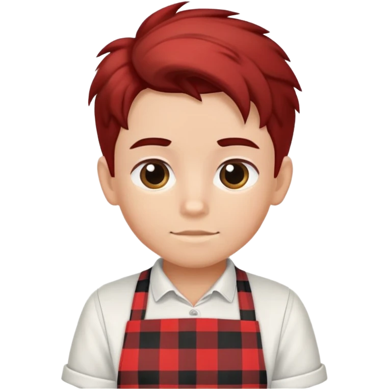 boy with hair up wearing a black, red, and white plaid apron emoji