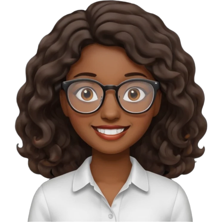 Emoji of a wavy hear dark young woman with glasses and a white shirt smile emoji