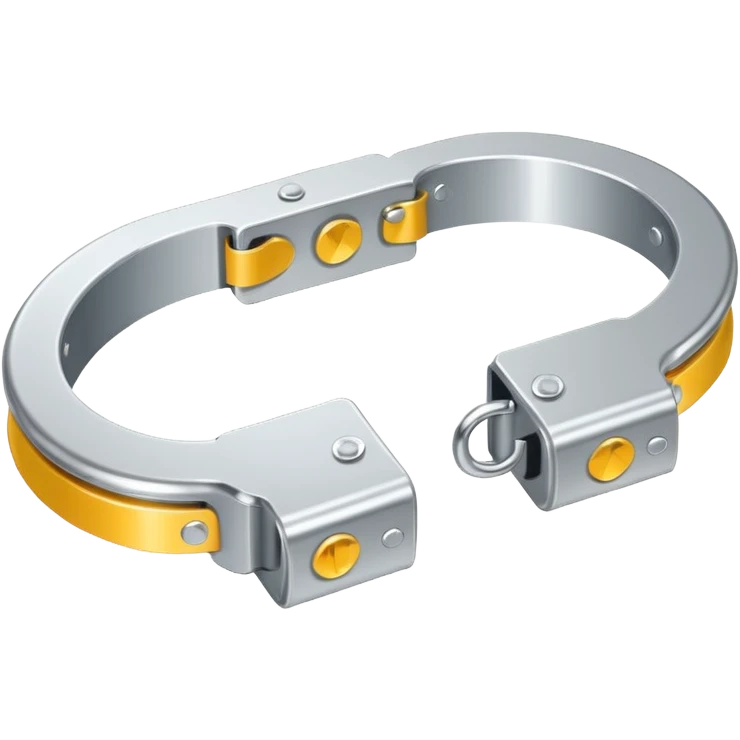 Minimalistic metallic handcuffs emoji, reflective metal, simple flat vector design, futuristic style emoji