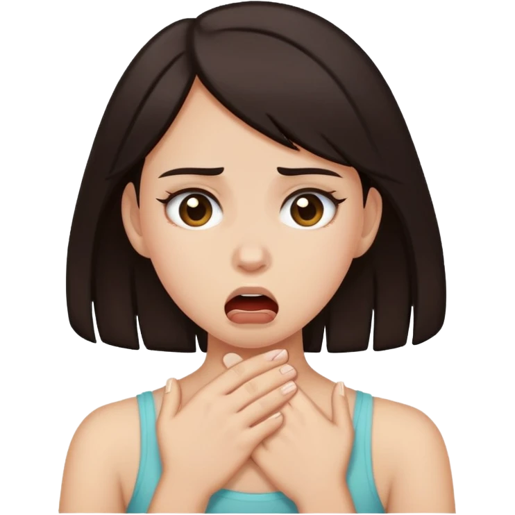 tan girl with dark hair choking herself  emoji