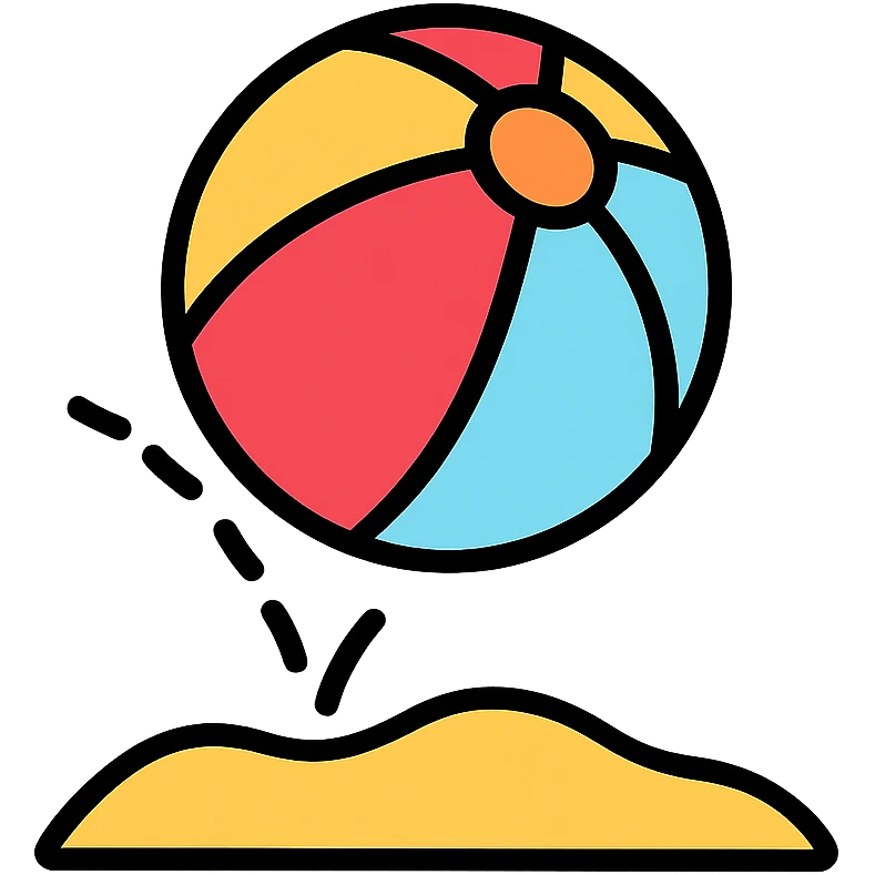 beach ball bouncing on sand, playful emoji