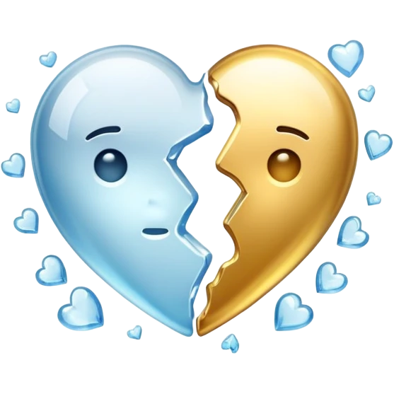 heart broken in half, one half made of ice, the other half made of gold emoji