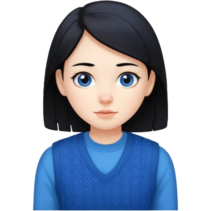 make a girl hair short black and wear bunny skin pale ok and wear Sweater vests blue and make little bit a younger emoji