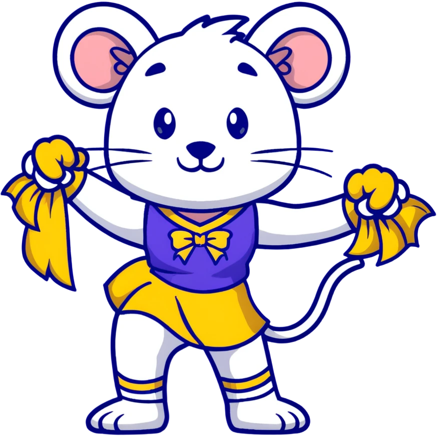 female rat cheerleader with blue bow, blue and gold uniform, Vikings team colors emoji