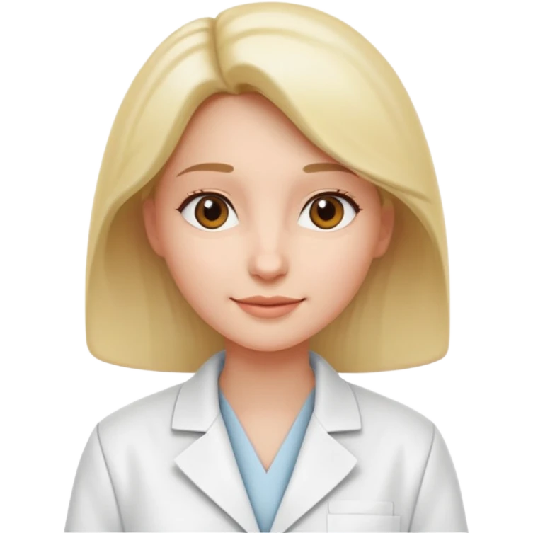 Mostre uma mulher vestida de jaleco branco, expressão leve e detalhamento suave típico de emojis modernos. A cena deve ter um visual limpo, com sombras sutis e contornos suaves, mantendo o estilo cartoon 3D usado em emojis do iOS. Mantendo coerência com o estilo emoji.” emoji