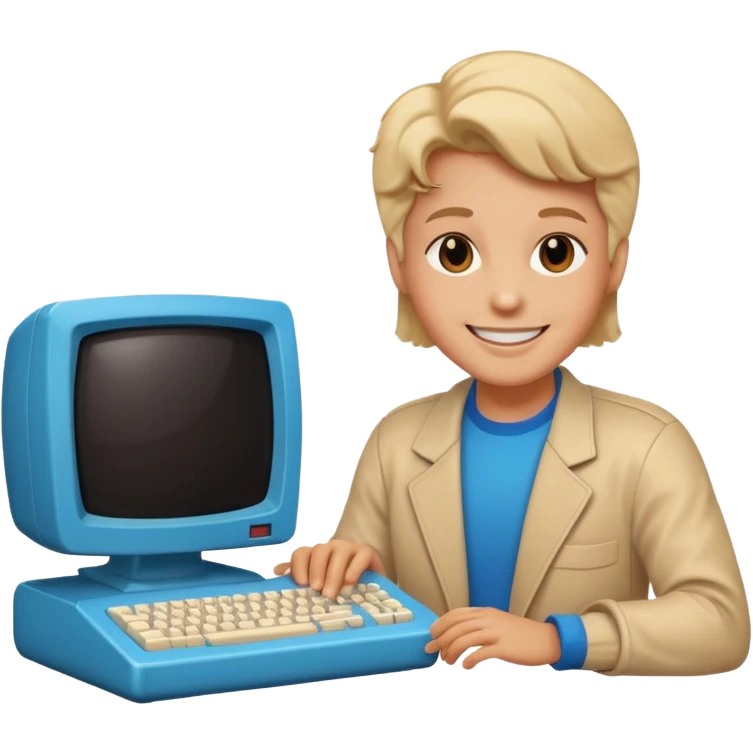 White and black 80s computer with face emoji
